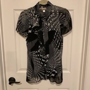 Worthington Sheer Black & White Blouse - Sz Lg